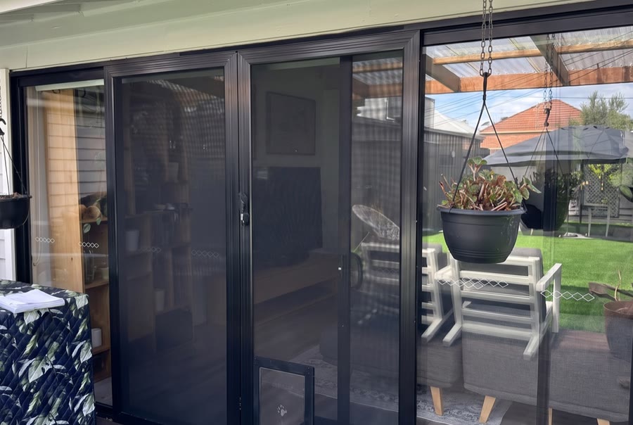 Black sliding security screen doors